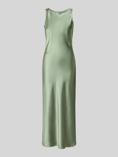 Produktfoto, Cocktailkleid mit tiefem Rückenausschnitt von GUIDO MARIA KRETSCHMER WOMAN aus grünem Satin, Midikleid, rundhals, breiten Trägern, körpernaher Schnitt, Rückenlänge 106 cm, Brustweite 46 cm.