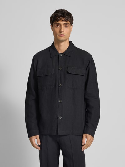 SELECTED HOMME Regular fit linnen overhemdjack met kentkraag, model 'LEROY SUN' Zwart - 4