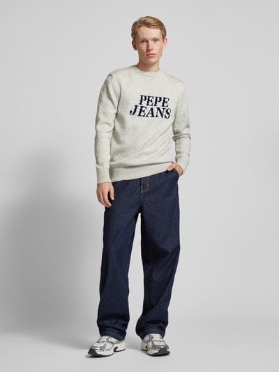 Pepe Jeans Gebreide pullover met labelstitching, model 'LUKA' Zilver - 1