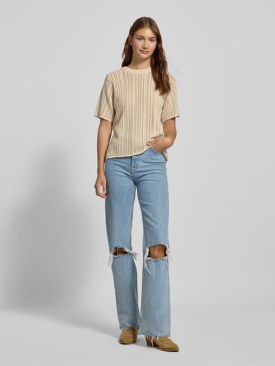 Pieces Regular fit gebreid T-shirt van puur katoen Beige - 1