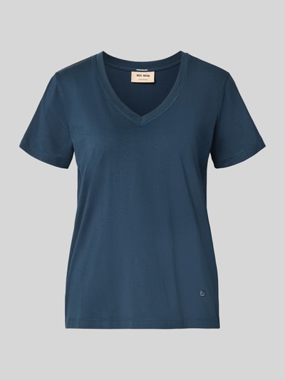 Produktfoto, Regular Fit T-Shirt mit V-Ausschnitt Modell 'Dala' von MOS MOSH aus Modal-Mix in Dunkelblau, Kurzarm, Label-Emblem, Rückenlänge 58 cm