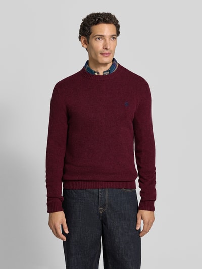 MCNEAL Slim Fit Strickpullover aus reiner Wolle mit Label-Stitching Dunkelrot Melange 4