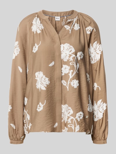 Produktfoto, beige Relaxed Fit Langarmbluse aus Viskose-Mix Modell 'VIVIAN' von Brax mit weißen floralen Mustern, Damen Langarmbluse von Brax