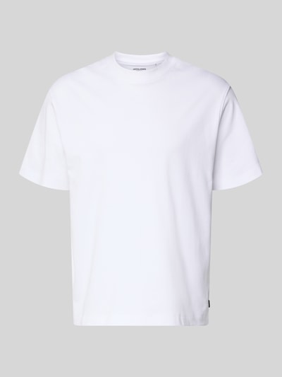 Produktfoto, Herren T-Shirt mit Rundhalsausschnitt Modell 'EURBAN EDGE' von Jack & Jones, weiße Reine Baumwolle, Modern Fit, Rückenlänge 68 cm, glatte Oberfläche