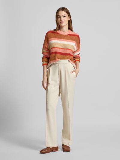 s.Oliver RED LABEL Relaxed Fit Strickpullover mit Wollanteil und Streifenmuster Orange 1