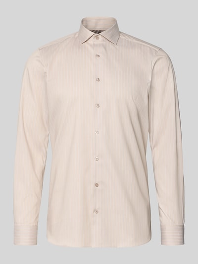 Produktfoto, Slim Fit Businesshemd aus Baumwoll-Mix mit Kentkragen von OLYMP Level Five, cremefarben mit feinen Streifen, langärmelig, durchgehende Knopfleiste, sportliche Manschetten, glatte Textur