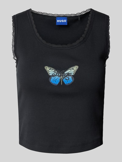 Hugo Blue Tanktop met kant, model 'Delarina' Zwart - 2
