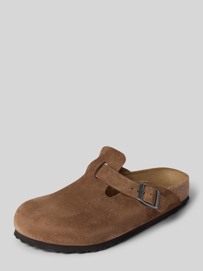 Birkenstock Klapki ze skóry bydlęcej nappa z zapięciem na klamrę Ciemnobrązowy 1