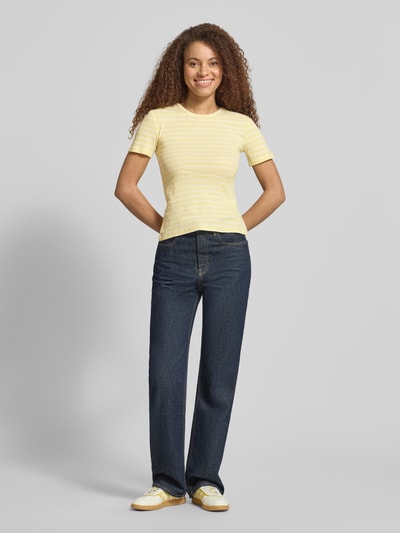 PIECES Slim Fit T-Shirt aus Baumwoll-Mix Modell 'RUKA' Hellgelb 1
