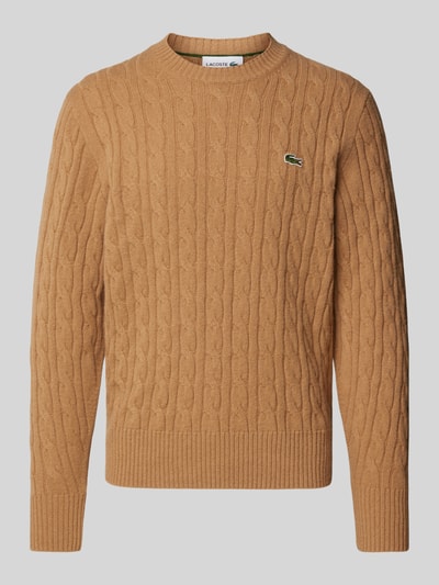 Lacoste Sweter z dzianiny z naszywką z logo Beżowy 1