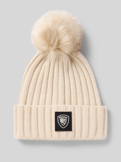 Blauer Usa Gebreide muts met pompon en labeldetail, model 'LIFE' Beige - 1
