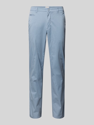 Produktfoto, hellblaue fein strukturierte Hose Modell 'Fabio' von BRAX aus Baumwoll-Elasthan-Mix mit Eingrifftaschen und Regular-Fit.