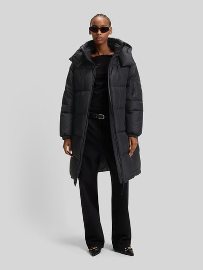 Hugo Blue Relaxed fit gewatteerde lange jas met afneembare capuchon Zwart - 1