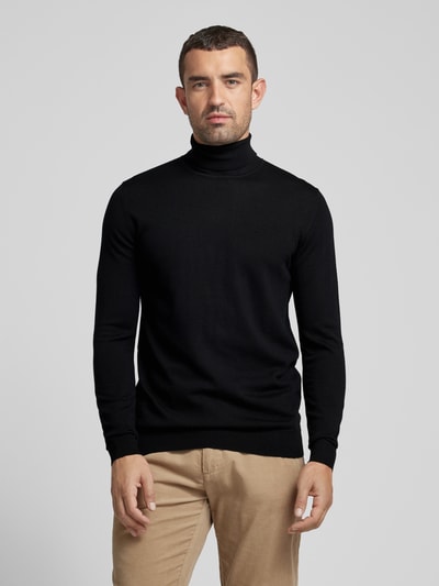 Profuomo Gebreide pullover met ribboorden Zwart - 4