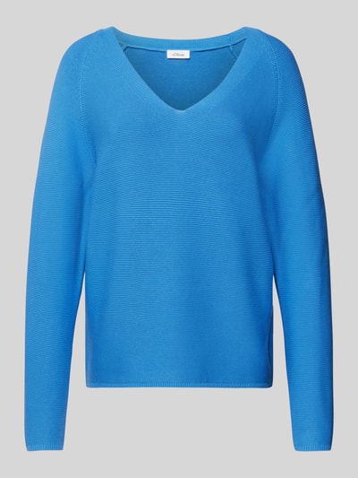 s.Oliver RED LABEL Comfort Fit Strickpullover aus Baumwoll-Mix mit V-Ausschnitt Blau 2