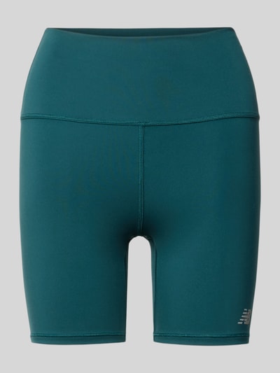 Produktfoto, High Rise Radlerhose Modell 'HARMONY' von New Balance aus grünem Material-Mix mit Stretch-Anteil, elastischer Bund, körpernahe Passform