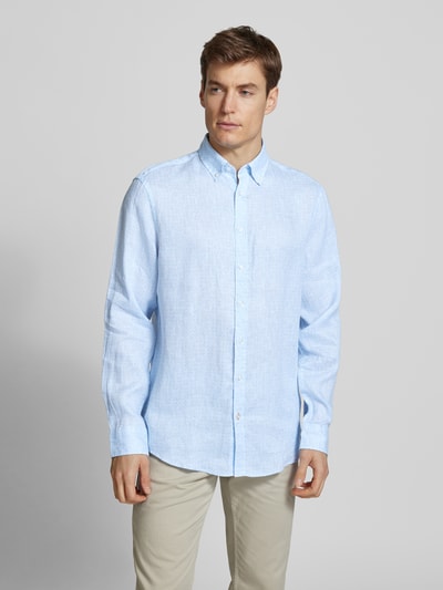 Christian Berg Men Regular Fit Leinenhemd mit Button-Down-Kragen Bleu 4