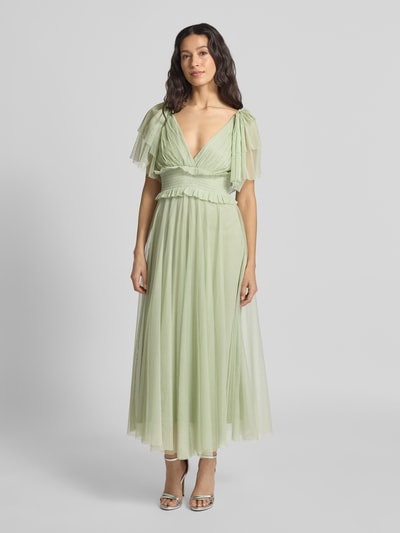 LACE & BEADS Knielange cocktailjurk met V-hals Lichtgroen - 4