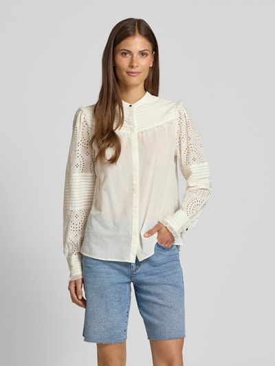 BOSS Orange Regular Fit Bluse mit Lochstickerei Modell 'Bebrody' Offwhite 4