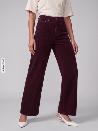 ONLY Wide Leg Cordhose aus Baumwoll-Mix Modell 'HOPE' Pflaume 4