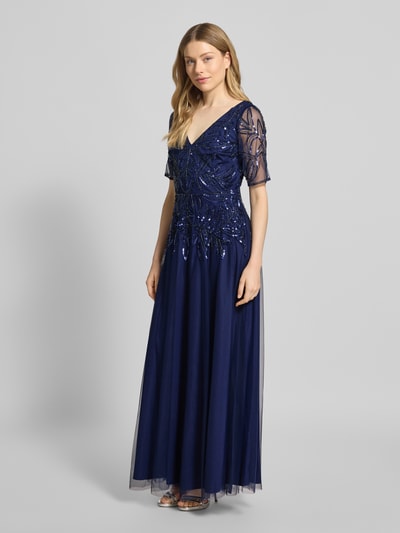 Adrianna Papell Sukienka wieczorowa z dekoltem w serek i cekinami Ciemnoniebieski 1