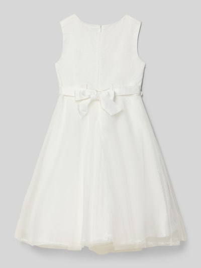 Productfoto, wit A-lijn jurk met florale appliqués, parels en sierstenen, ronde hals, ruglengte maat 134: 78 cm, Happy Girls