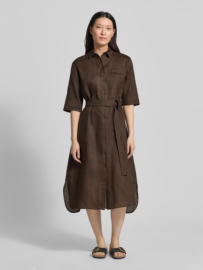 MM by Max Mara Hemdblusenkleid aus Leinen mit Brusttasche Modell 'LTABELLA' Dunkelbraun 4
