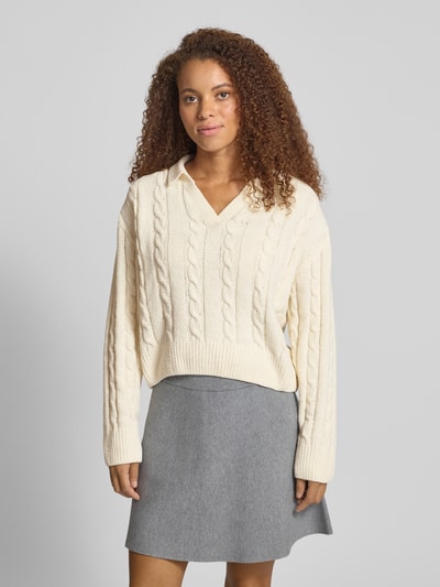 Review Gebreide pullover met V-hals en platte kraag Offwhite - 4