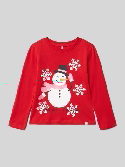 Only Bluzka z długim rękawem o kroju regular fit z czystej bawełny model ‘XMAS LIFE’ Czerwony 1