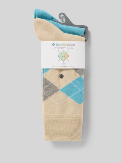 Produktfoto, Socken mit Label-Detail Modell 'Everyday' von Burlington im 2er-Pack, aus elastischem Baumwoll-Mix, beige und türkis mit Label-Detail