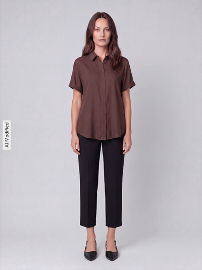 Vrouwenmodel draagt Regular fit wijdte broek met viscose, model 'ALARA' van SEDUCTIVE, Dames wijdte broek. Ganzlichaamsvooraanzicht.