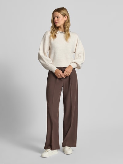 Only Regular Fit Strickpullover mit Schmucksteinbesatz Modell 'ELSA' Beige 1