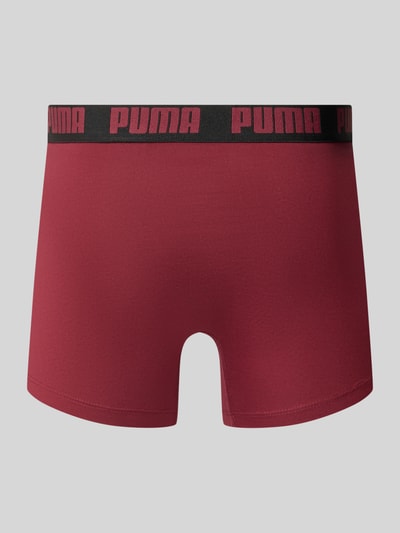Produktfoto, Slim Fit Boxershorts aus Baumwoll-Mix im 2er-Pack Modell 'EVERDAY' von PUMA in Dunkelrot mit schwarzem Bund auf grauem Hintergrund