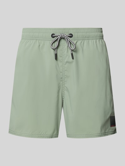 Produktfoto, Straight Fit Badeshorts mit Tunnelzug von FIRE + ICE in hellem Grün, elastischer Bund, Eingrifftaschen, glatte Textur