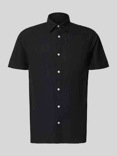 Produktfoto, Regular Fit Freizeithemd aus Baumwoll-Leinen-Mix von Jack & Jones, schwarz, Knopfleiste, Kentkragen, Modell BREEZE