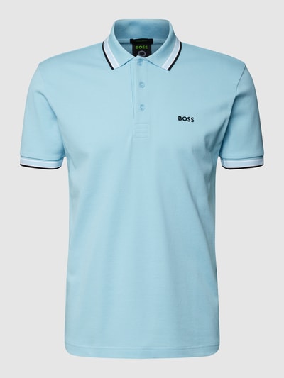 BOSS Green Regular fit poloshirt met labelstitching, model 'Paddy' Lichtblauw - 2