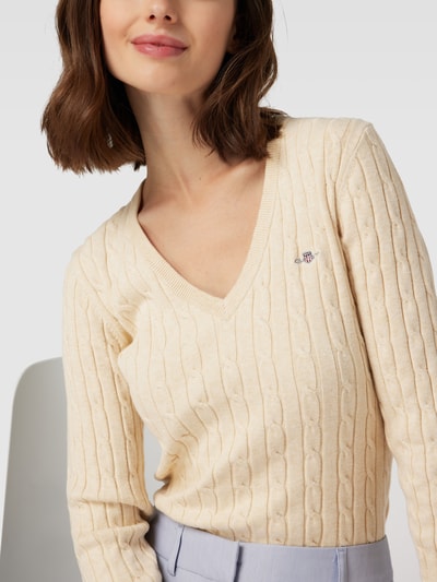 Gant Strickpullover mit Zopfmuster Sand 3