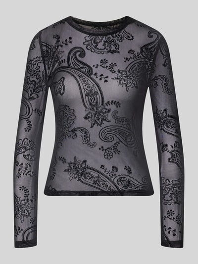 Produktfoto, Slim Fit Langarmshirt mit Rundhalsausschnitt Modell 'LOVA' von VERO MODA, transparentes schwarzes Shirt mit Paisley-Muster