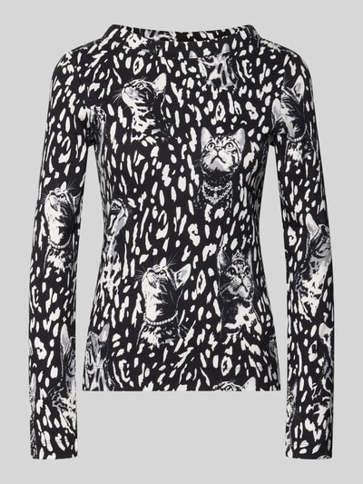 Marc Cain Langarmshirt mit Katzenmotiv-Print Black 1