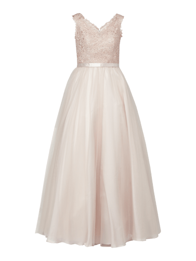 Unique Abendkleid aus Mesh mit floralen Stickereien  Beige 2