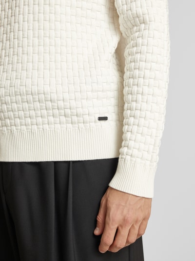 HUGO Gebreide pullover met structuurmotief, model 'Stubon' Offwhite - 3