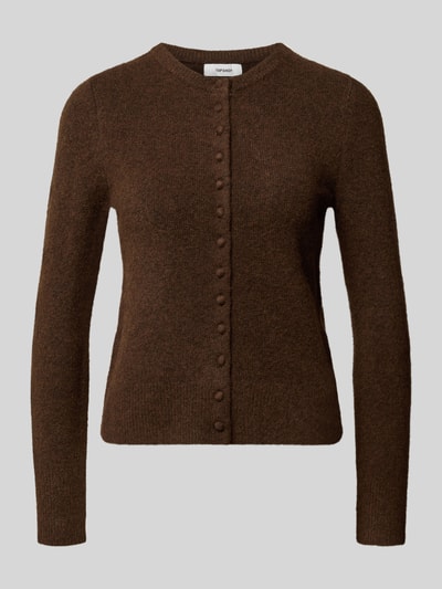 Produktfoto, braune Slim Fit Strickjacke mit Woll-Anteil Modell 'Sia' von Topshop, gerippte Abschlüsse, Strick-Optik, Knopfleiste