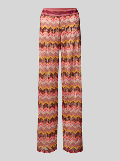 Produktfoto, Wide Fit Stoffhose in Häkel-Optik von Milano Italy, buntes Zickzackmuster, semitransparent, elastischer Bund, Damen, Größe S, Bundweite 41 cm, Innenbeinlänge 80 cm