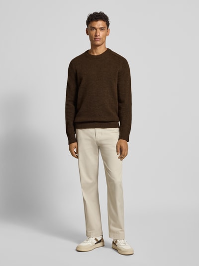SELECTED HOMME Regular fit gebreide pullover met mix van alpaca en wol, model 'RAI' Chocoladebruin - 1