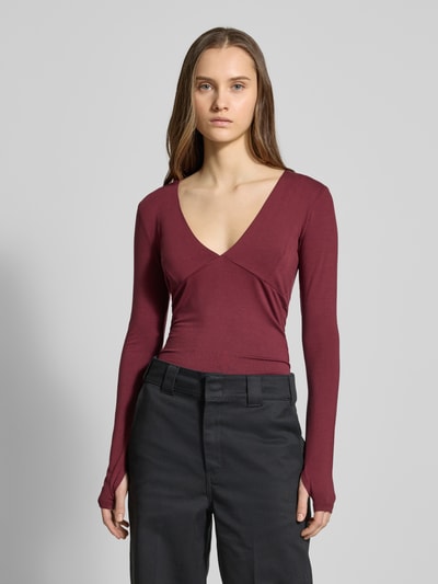 Gina Tricot Shirt met lange mouwen en V-hals Bordeaux - 4