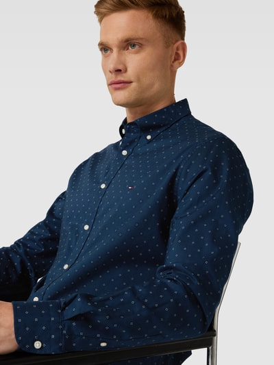 Tommy Hilfiger Zakelijk overhemd met fijn all-over motief, model 'GEO' Bleu gemêleerd - 3