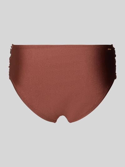 Produktfoto, brązowe figi bikini o średnim stanie z bocznymi marszczeniami, mieszanka materiałów z dodatkiem streczu, Mid Waist Bikini-Slip mit Raffungen Modell 'ISLA' od Barts