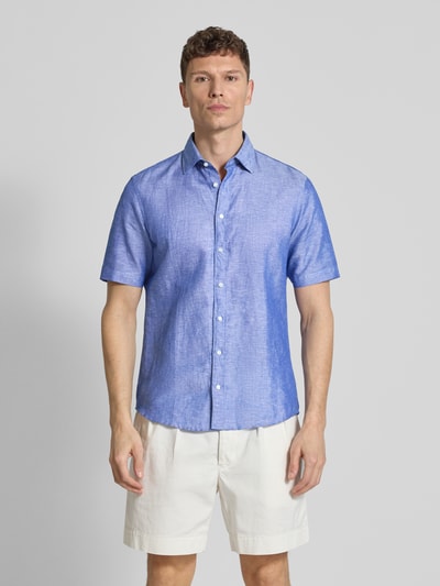 Jake*s Slim Fit Freizeithemd aus Leinen-Mix Royal 4