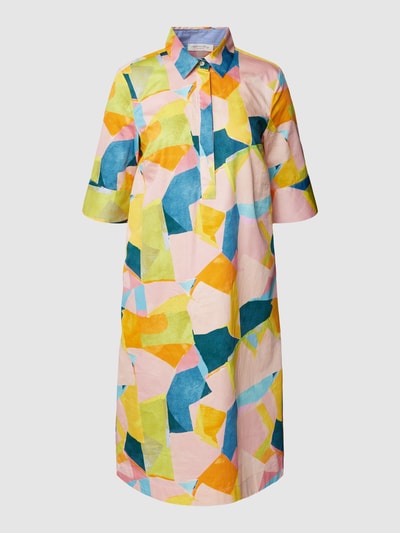 Christian Berg Woman Knielanges Kleid aus gewachster Baumwolle mit Allover-Muster Senfgelb 2