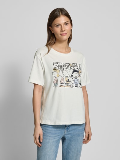 Jake*s Casual T-Shirt mit Peanuts®-Print Offwhite Melange 4